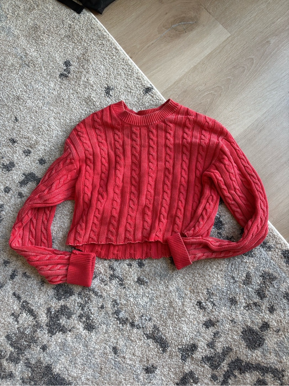 aerie Red Cable-Knit Cropped Crew Sweater
